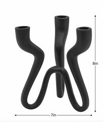 Trio Wavy Black Aluminum Candle Holder 8"