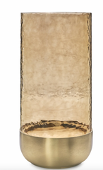 Waterfall Lustre Glass Hurricane with Brushed Gold Metal Base