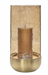 Waterfall Lustre Glass Hurricane with Brushed Gold Metal Base