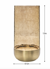 Waterfall Lustre Glass Hurricane with Brushed Gold Metal Base