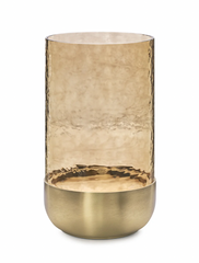 Waterfall Lustre Glass Hurricane with Brushed Gold Metal Base