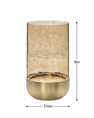Waterfall Lustre Glass Hurricane with Brushed Gold Metal Base