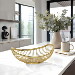 Slope Oval Gold Metal Bowl 11.5"L