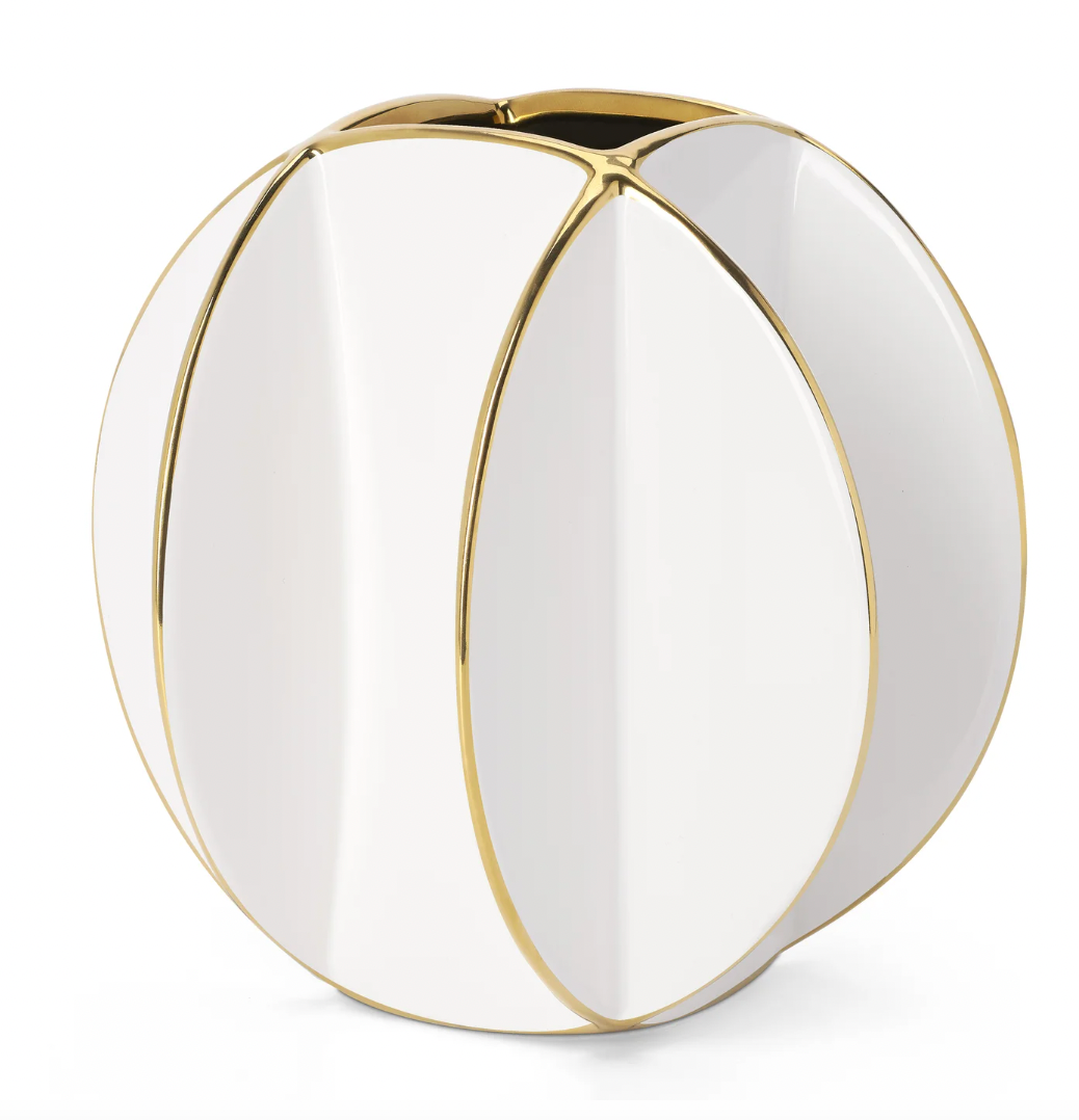Talia Gold & White Vase 8"