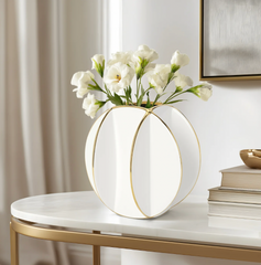 Talia Gold & White Vase 8"