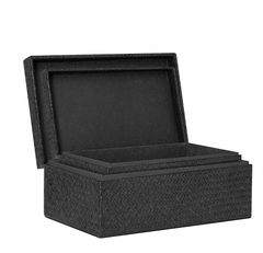 Pandan Black Herringbone Two Piece Bamboo Handle Rectangle Storage Box