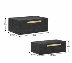 Pandan Black Herringbone Two Piece Bamboo Handle Rectangle Storage Box