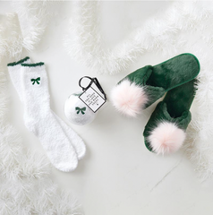 Cozy Socks Ornament Green Bow Embroidery