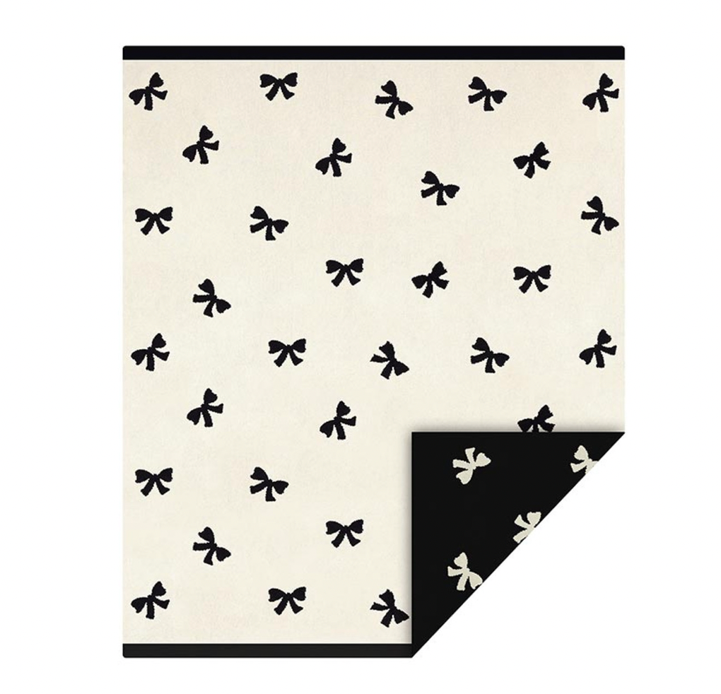 Bella Sleep & Spa Ivory & Black Bow Reversible Throw Blanket 50"x60"