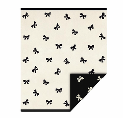 Bella Sleep & Spa Ivory & Black Bow Reversible Throw Blanket 50"x60"