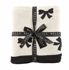 Bella Sleep & Spa Ivory & Black Bow Reversible Throw Blanket 50"x60"