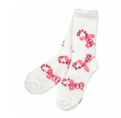 Ivory & Candy Canes Cozy Socks Ornament