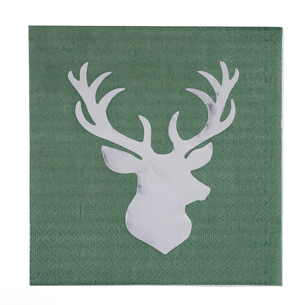 Silver Foil Deer Head Cocktail Napkins 20 Pack