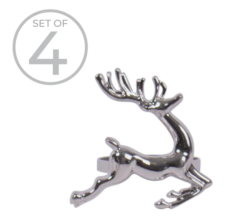 Running Reindeer Napking Ring Set of 4 Silver