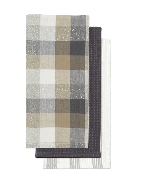 Frosted Check Tea Towel Set of 3 Shade Natural