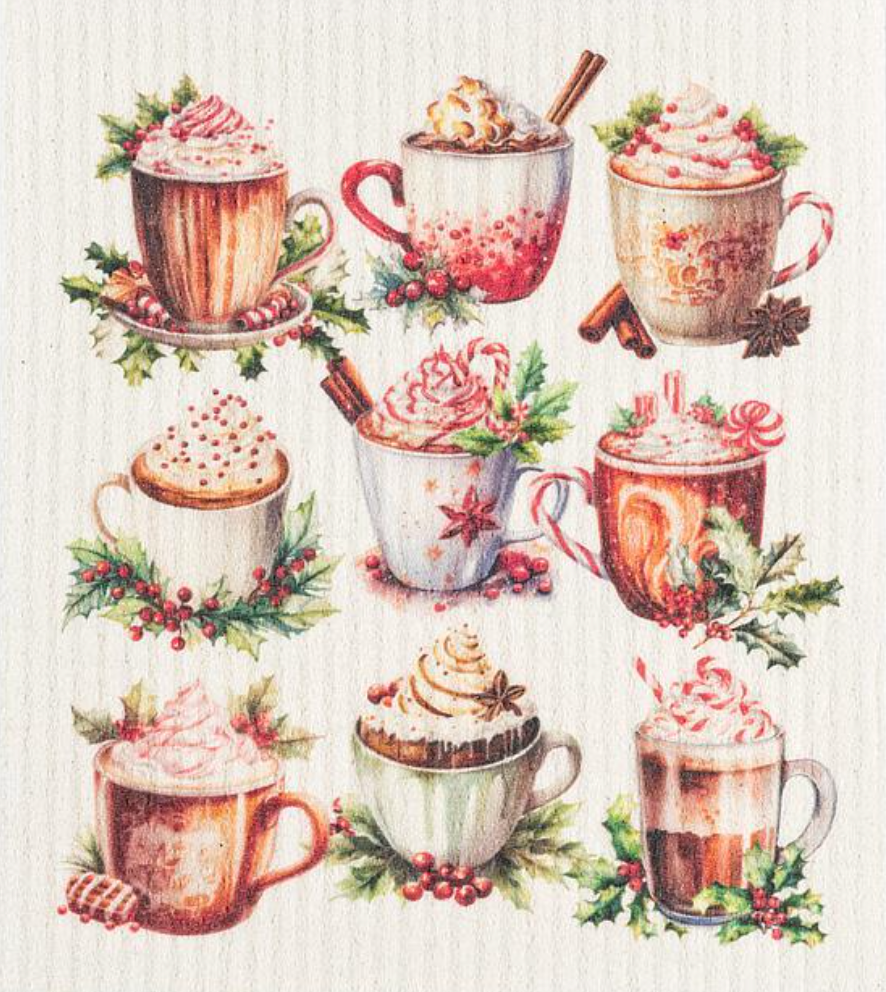 Hot Chocolate Holiday Swedish Dishcloth