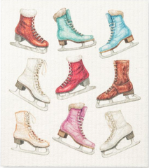 Ice Skates Holiday Swedish Dishcloth