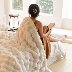 Bubble Faux Rabbit Queen Blanket 80"x90"