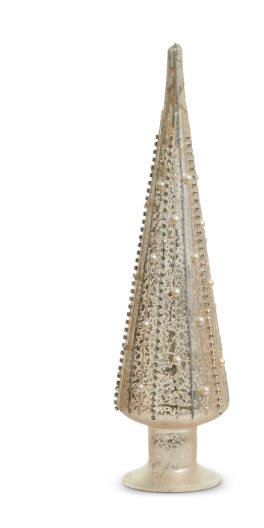 Silver Mercury Glass Tree With Pears & Rhinestones