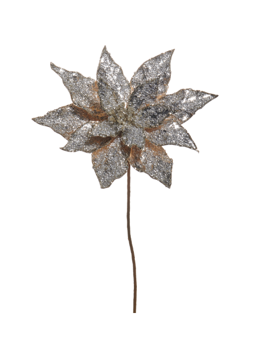 Beaded Platinum Poinsettia Stem 20"