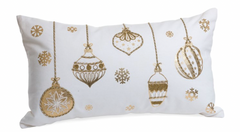 Gold Ornaments On White Embroidered Beaded Cushion 14"x20"