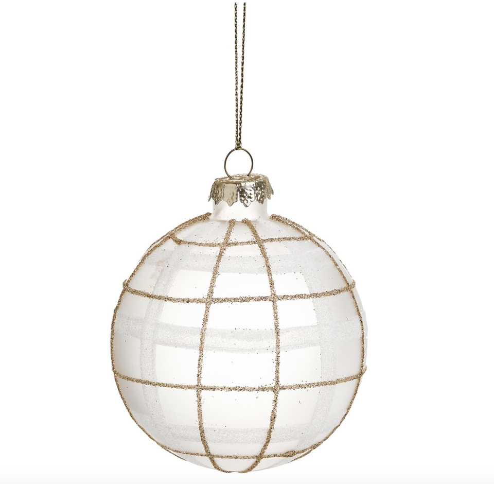 Gold Frost Check Glass Ornament 3"