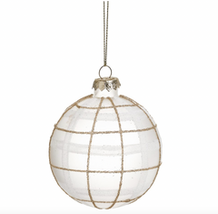 Gold Frost Check Glass Ornament 3"