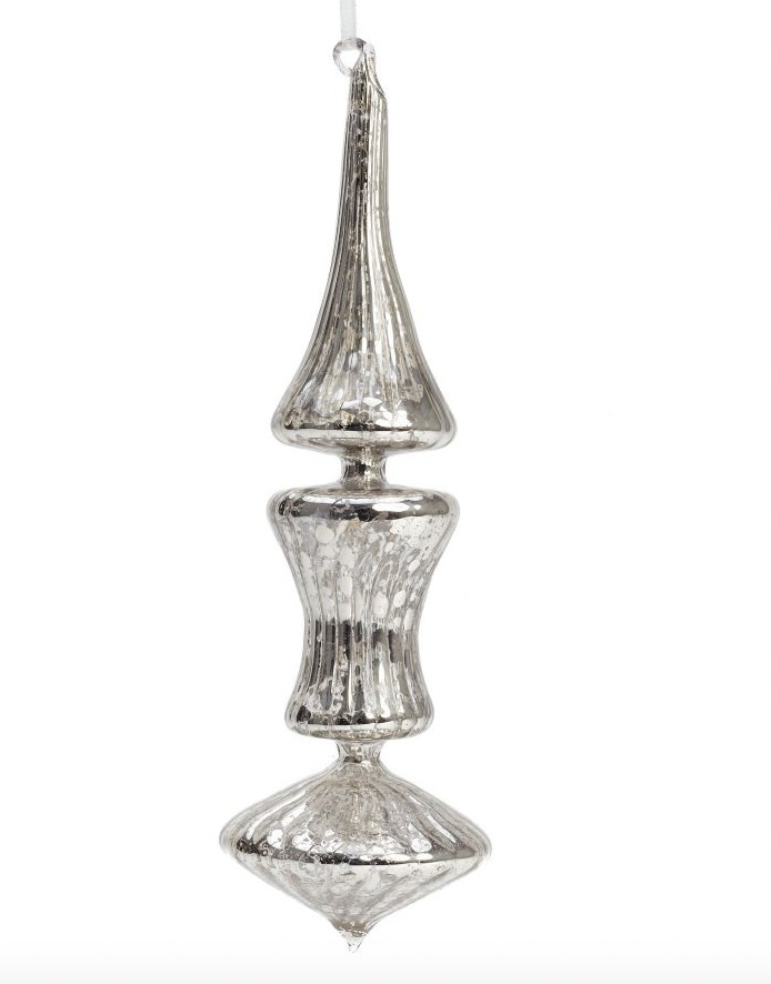 Mercury Glass Finial Ornament Drop 8.5"
