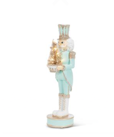 Charm Shiny Aqua Nutcracker with LED Tree 15"