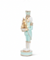 Charm Shiny Aqua Nutcracker with LED Tree 15"