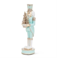 Charm Shiny Aqua Nutcracker with LED Tree 15"