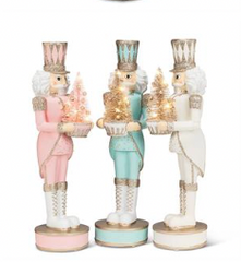 Charm Shiny Aqua Nutcracker with LED Tree 15"
