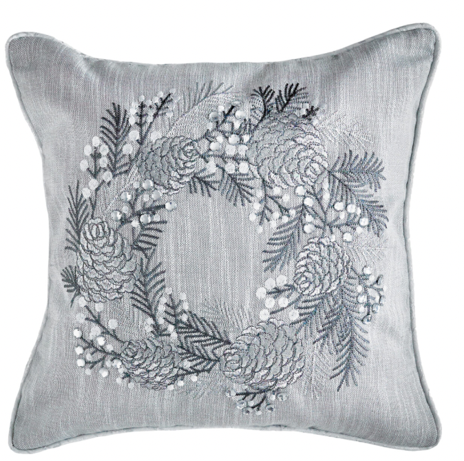 Silver Wreath Embroidered Cushion With Jewels 18"x18"