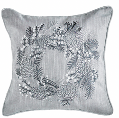 Silver Wreath Embroidered Cushion With Jewels 18"x18"