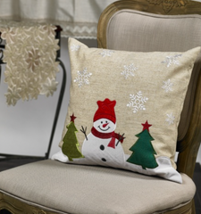 Traditional Gold Glitter Snowman Cushion 18"x18"