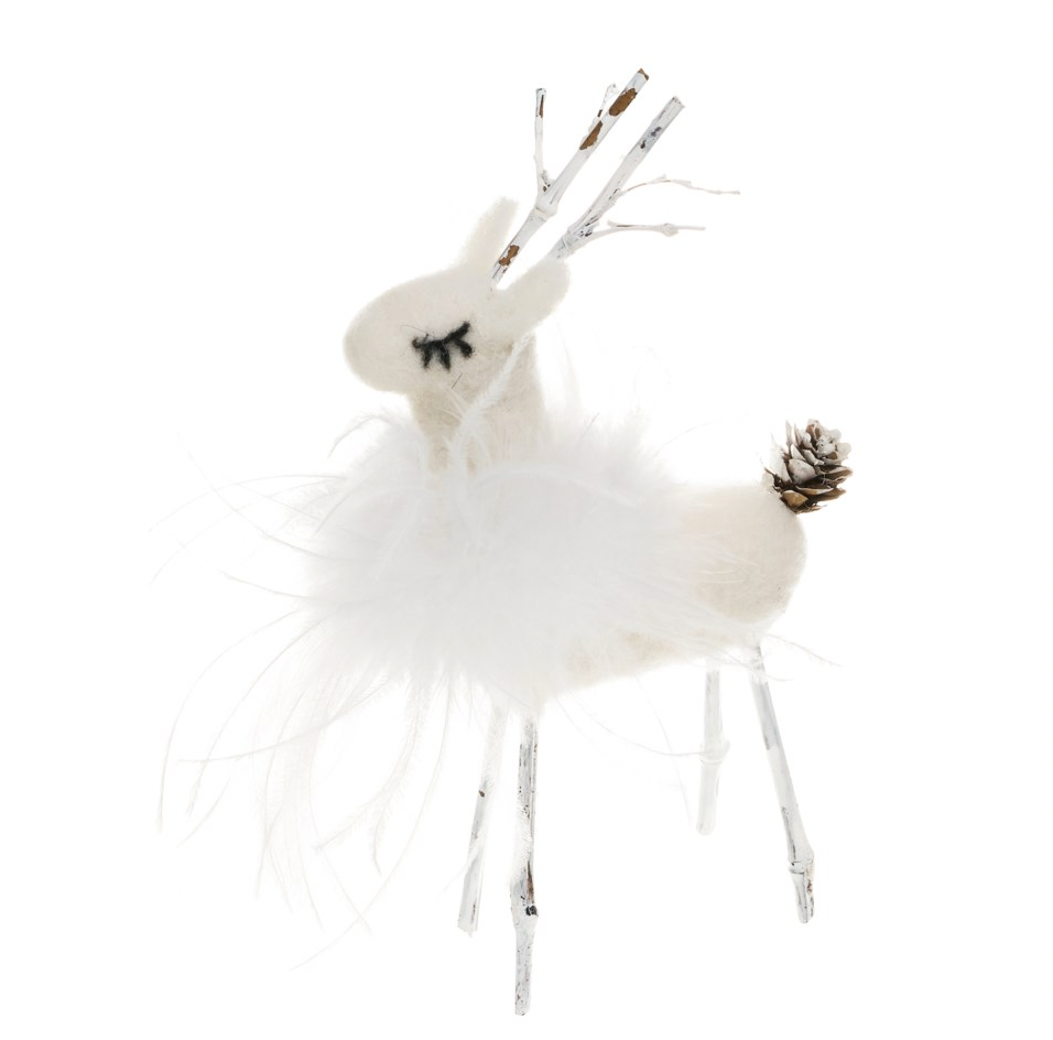 Fancy White Deer With Marabou Collar