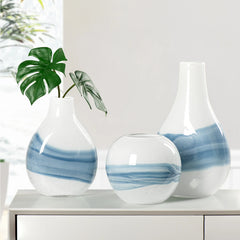 Andrea Swirl Glass Bulb Vase - White 14.25"H