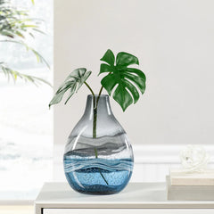 Andrea Swirl Glass Bulb Vase - Blue 10.75"H