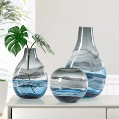 Andrea Swirl Glass Bulb Vase - Blue 10.75"H