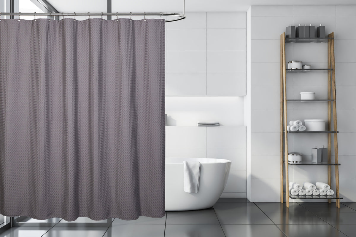 Belgian Waffle Fabric Shower Curtain Grey