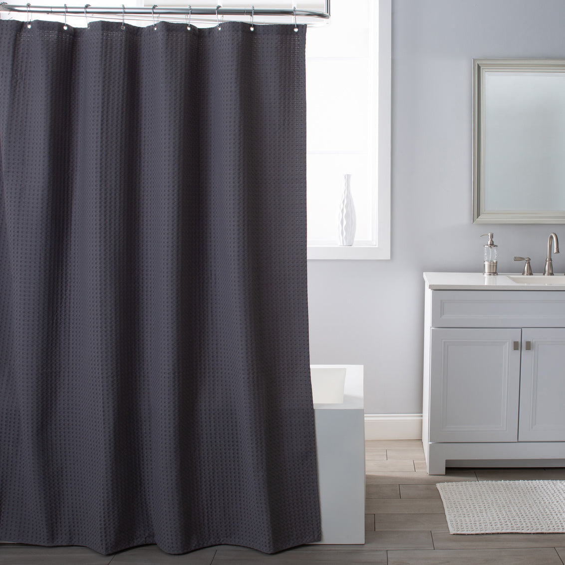 Belgian Waffle Fabric Shower Curtain Grey