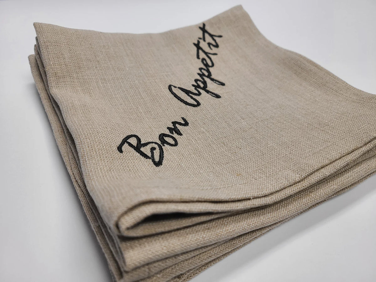 Buon Appetito Embroidered Linen Napkins Set of 4