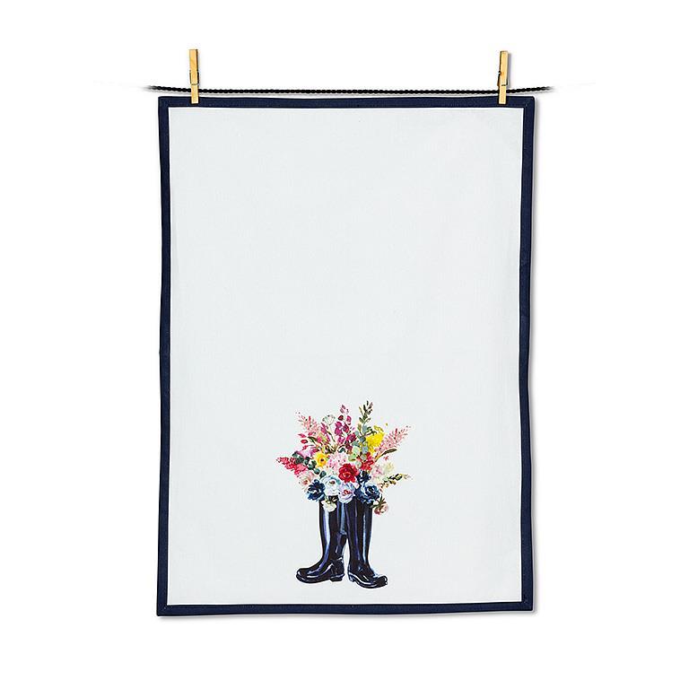 Galoshes & Flowers Tea Towel 20x28"L Cotton