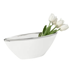 Talia Silver Trim 18"L Ceramic Boat Bowl