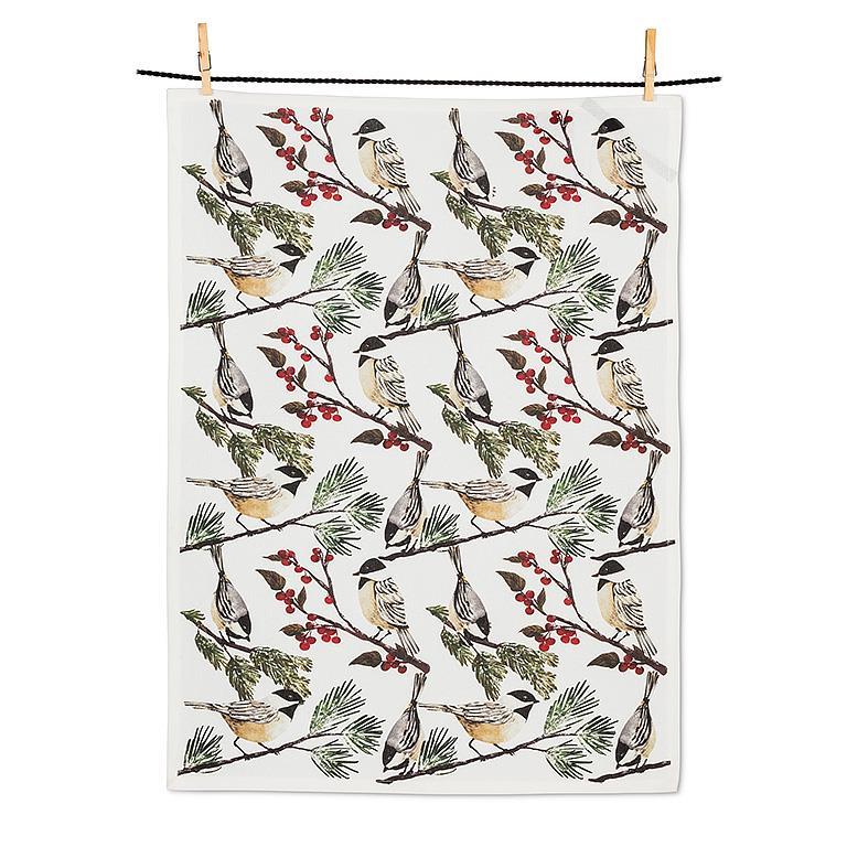 Chickadee Winter Birds Tea Towel