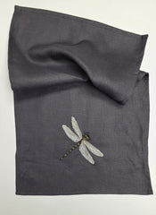 Dragonfly Embroidered Linen Tea Towel