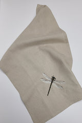 Dragonfly Embroidered Linen Tea Towel