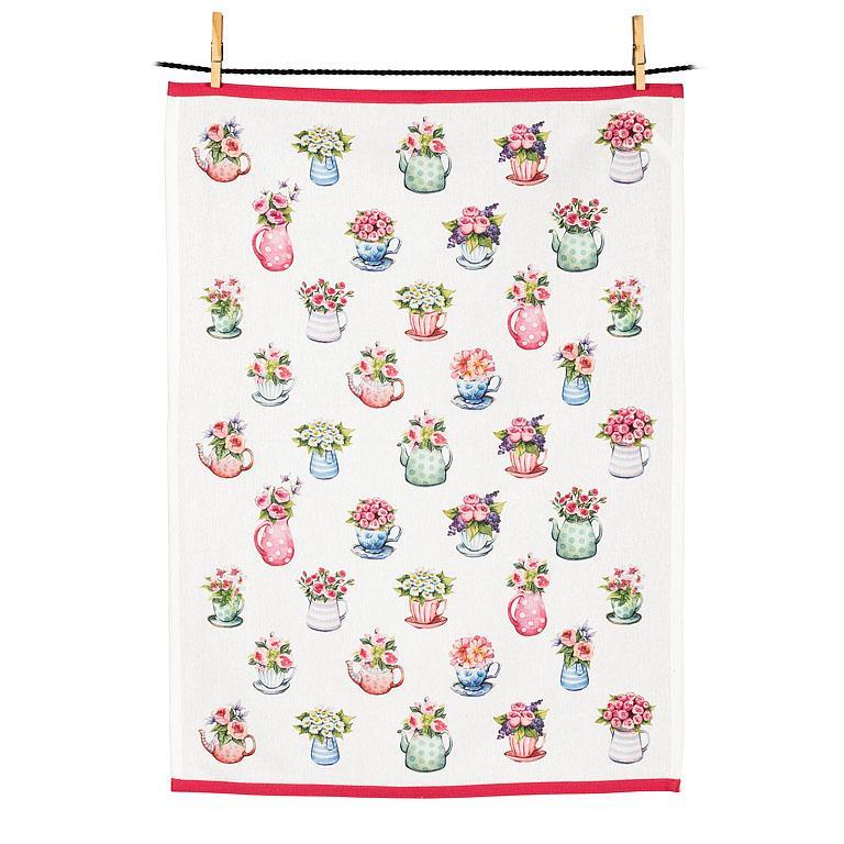 Flower Tea Cup Tea Towel 20x28"L Cotton