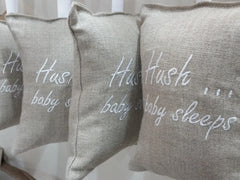 Hush Baby Sleeps Embroidered Linen Door Pillow Sign