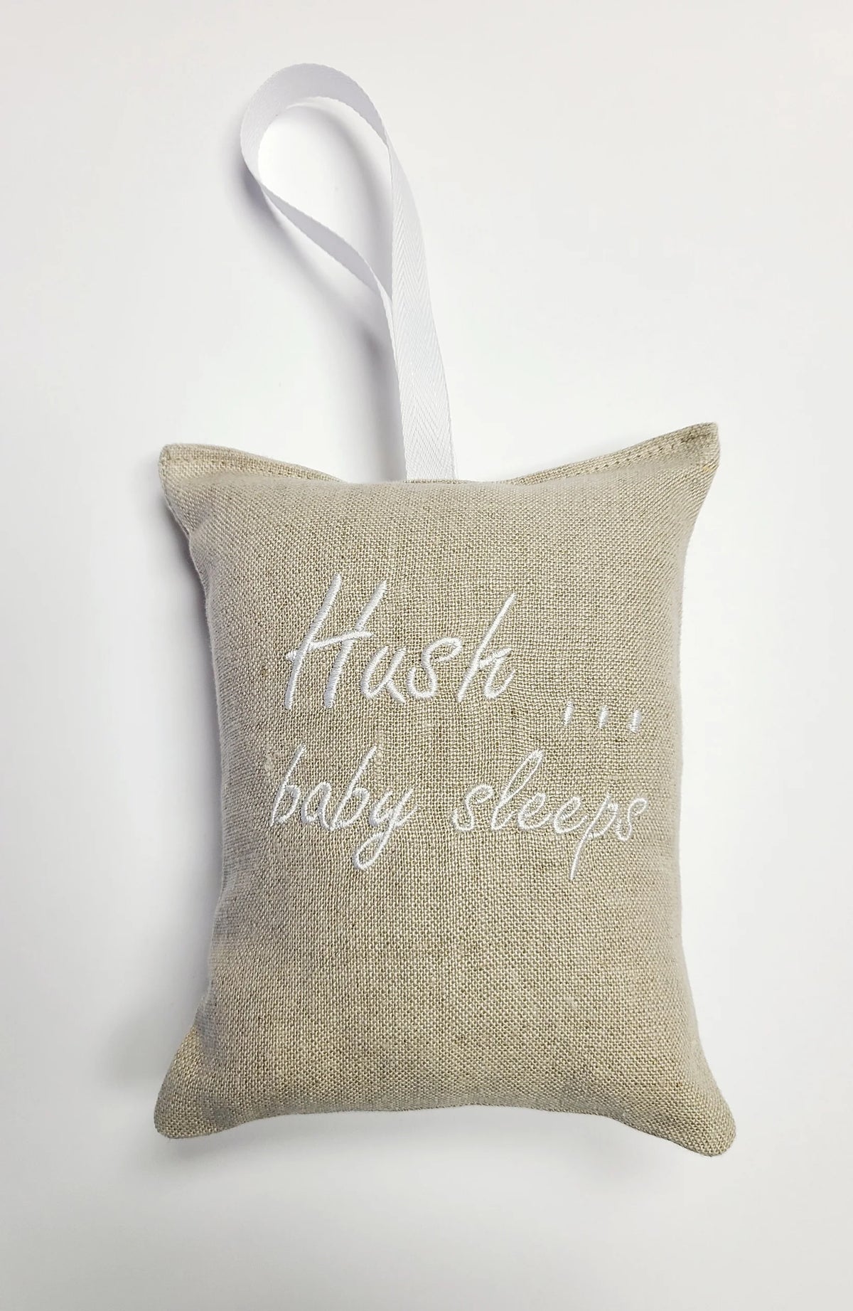 Hush Baby Sleeps Embroidered Linen Door Pillow Sign